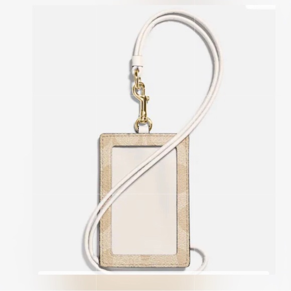 NEW! COACH Lanyard ID Cardholder, Sig. Canvas & Leather, Lt. Khaki/Chalk, NWT! - Picture 2 of 15